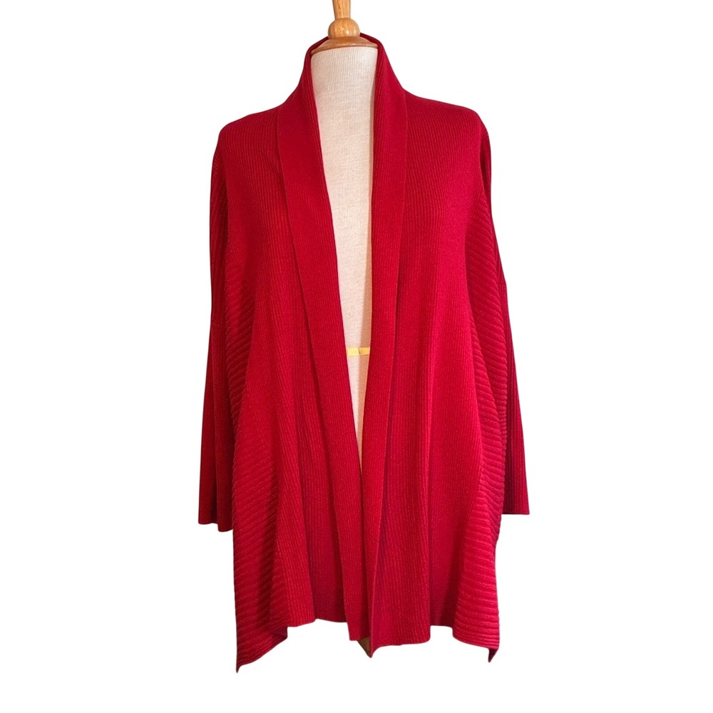 Avenue Cardigan 18/20 Bright Red‎ Open Front Shawl Collar Soft Luxe Minimalist